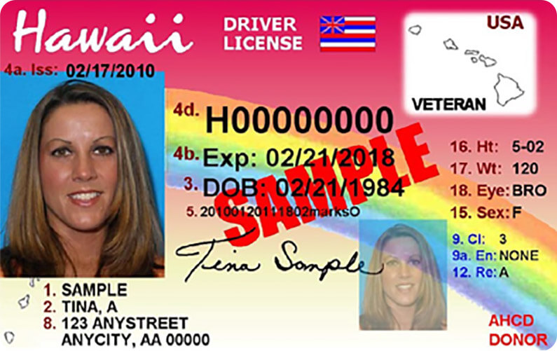 Example of a Hawaii driver's license